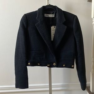 Zara cropped button blazer black 8392/811/800 sz XS